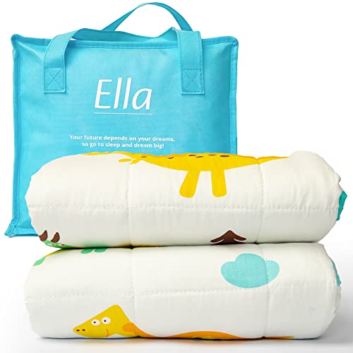 Ella Gewichtsdecke Kinder 3,2 kg 100x150 cm - Therapiedecke, für Stressabbau & Angstzustände, Hypoallergene Glasperlen, weiche & kühlende Baumwoll- Außenschicht, für Kinder von 25-40 kg - Dino von Ella