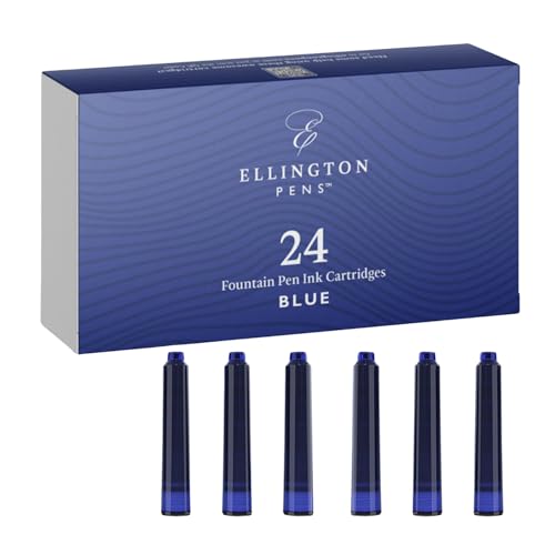 ELLINGTON PENS Blaue Füllfederhalter-Tintenpatronen, 24 Stück, blaue Patronen in internationaler Standardgröße, Premium-Qualität und ungiftig, langlebige Tinte von Ellington Pens