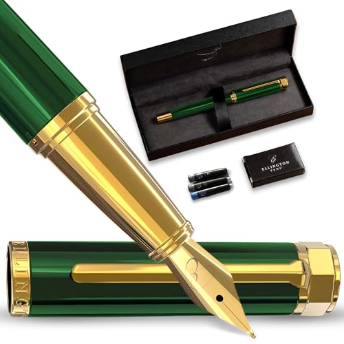 Ellington Pens Luxuriöses Füllfederhalter-Set, Füllfederhalter zum Schreiben, glatte mittlere Spitze, inkl. nachfüllbarem Tintenkonverter, 3 Tintenpatronen [Schwarz & Blau], Geschenkbox – Elegante von Ellington Pens