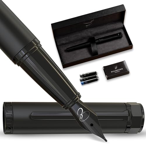 Ellington Pens Luxus-Füllfederhalter-Set glatte, Spitze – inklusive nachfüllbarem Tintenkonverter, 3 Tintenpatronen [Schwarz und Blau], Geschenkbox – elegante Kalligrafie von Ellington Pens