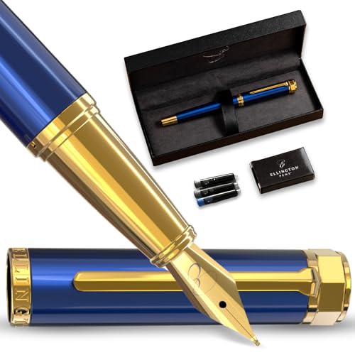 Ellington Pens Luxus-Füllfederhalter-Set glatte, Spitze – inklusive nachfüllbarem Tintenkonverter, 3 Tintenpatronen [Schwarz und Blau], Geschenkbox – elegante Kalligrafie von Ellington Pens