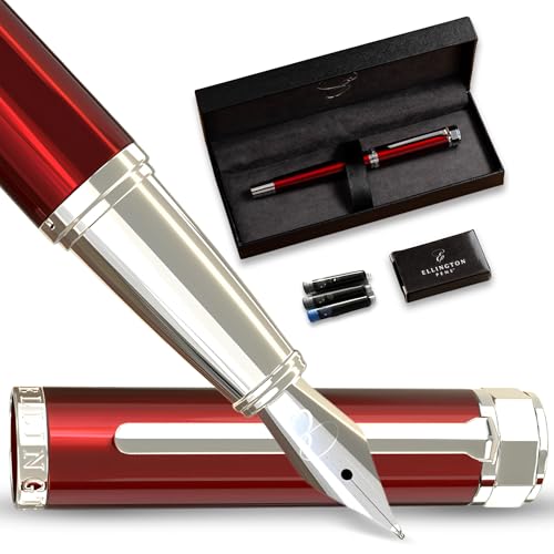 Ellington Pens Luxus-Füllfederhalter-Set glatte, Spitze – inklusive nachfüllbarem Tintenkonverter, 3 Tintenpatronen [Schwarz und Blau], Geschenkbox – elegante Kalligrafie von Ellington Pens