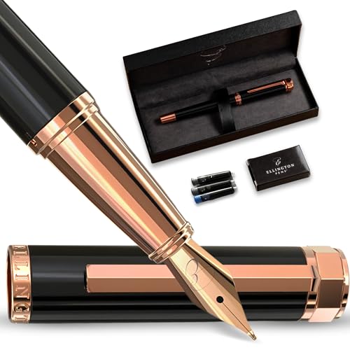 Ellington Pens Luxus-Füllfederhalter-Set glatte, Spitze – inklusive nachfüllbarem Tintenkonverter, 3 Tintenpatronen [Schwarz und Blau], Geschenkbox – elegante Kalligrafie von Ellington Pens