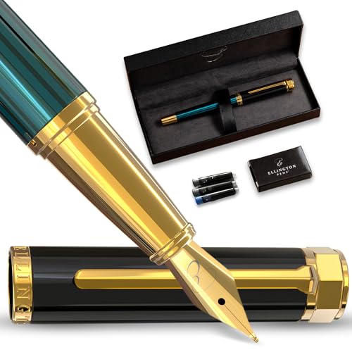 Ellington Pens Luxus-Füllfederhalter-Set glatte, Spitze – inklusive nachfüllbarem Tintenkonverter, 3 Tintenpatronen [Schwarz und Blau], Geschenkbox – elegante Kalligrafie von Ellington Pens