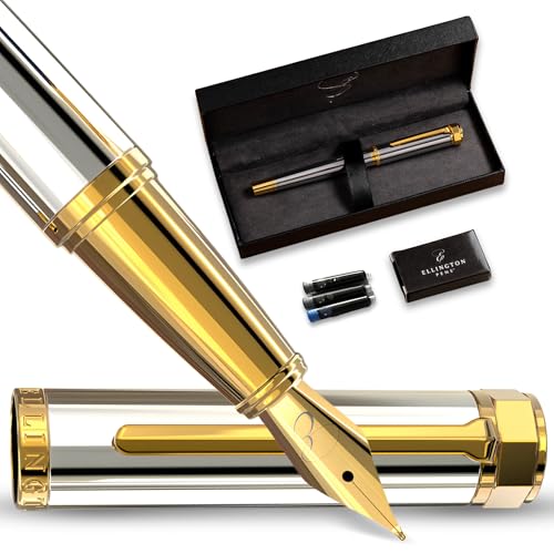 Ellington Pens Luxus-Füllfederhalter-Set glatte, Spitze – inklusive nachfüllbarem Tintenkonverter, 3 Tintenpatronen [Schwarz und Blau], Geschenkbox – elegante Kalligrafie von Ellington Pens