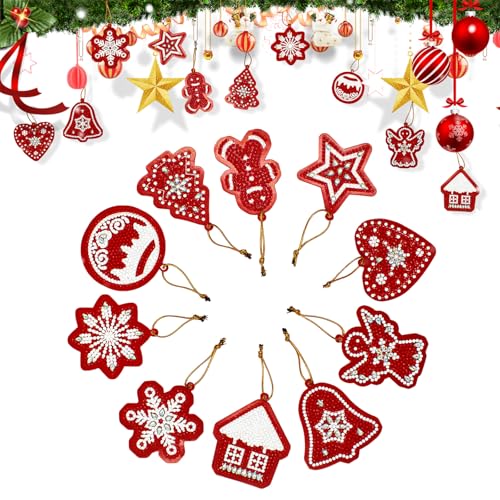 Ellxen 10 Set DIY Weihnachtsbaumanhänger Diamond Painting Kit,Diamond Painting Weihnachts Anhänger Set,Diamond Painting AnhäNger,als Weihnachtsbaumdekoration oder Geschenk von Ellxen