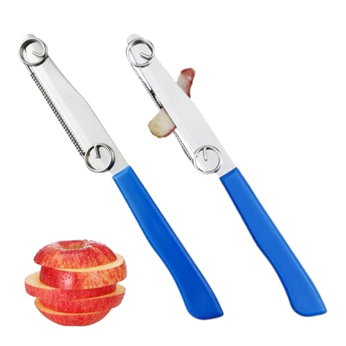 Ellxen 2 Stück Slicing Knife,3 in 1 Multifunktions Obst & Gemüseschäler und Shredder,Gemüseschäler mit abnehmbarer Feder,Obstschäler gebogenes Schnitzwerkzeug für Zitrusfrüchte (Blau) von Ellxen