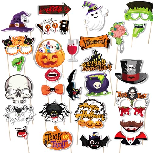 Ellxen 30 Stück Halloween Fotobox Accessoires, Foto Accessoires, Fotorequisiten Set,Foto Requisiten, Requisiten Fotobox, Party Foto Requisiten, Lustige Halloween Party Supplies& Party Favors von Ellxen