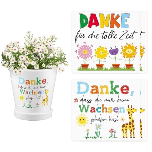 Ellxen 4 Stück Aufkleber für den Blumentopf,Selbstklebende Sticker,Dankeschön Aufkleber,erzieher geschenk,Geschenk Danke für Kindergarten,Aufkleber für Taufe,Kommunion,Hochzeit von Ellxen