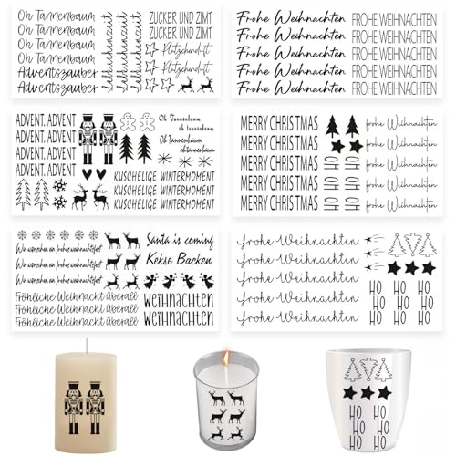 Ellxen 6 Stück Kerzentattoos Kerzensticker,Kerzen Tattoofolie Sprüche Weihnachts Kerzentattoos, Kerzenfolie für Kerze Tasse DIY Geschenk, Kerzen Dekorieren,Kerzensprüche von Ellxen