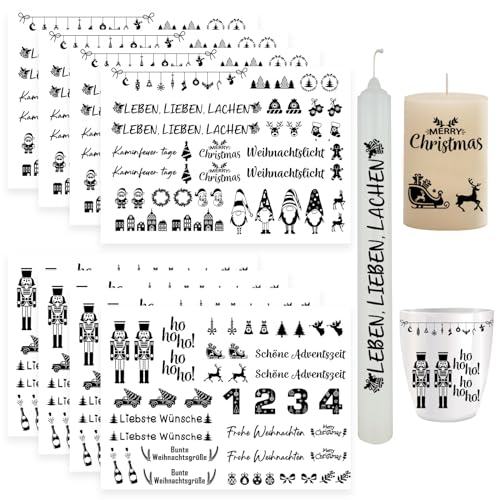 Ellxen 8 Stück Kerzen Sticker Weihnachten,Kerzen Tattoofolie Sprüche Weihnachts Kerzentattoos, Kerzenfolie für Kerze Tasse DIY Geschenk, Kerzen Dekorieren,Kerzensprüche(20 * 15 cm) von Ellxen