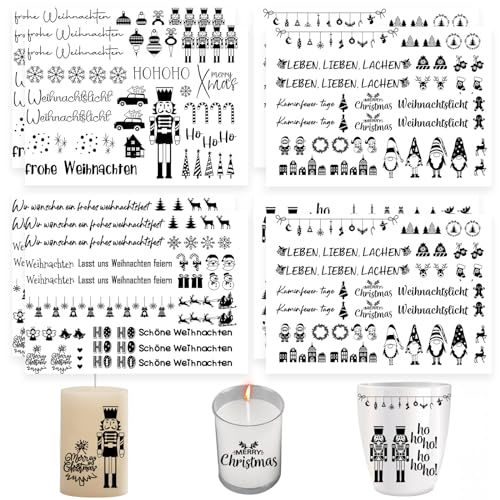 Ellxen 8 Stück Kerzen Sticker Weihnachten,Kerzen Tattoofolie Sprüche Weihnachts Kerzentattoos, Kerzenfolie für Kerze Tasse DIY Geschenk, Kerzen Dekorieren,Kerzensprüche(20 * 15 cm) von Ellxen