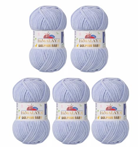 5 x Himalaya Dolphin Baby Wolle Garn Baumwolle Strickwolle zum Stricken häkeln super Bulky Chenille Garn Wolle Strickgarn 100g 120m Polyester Elomnia (5x-A1-80344 Graublau) von Elomnia