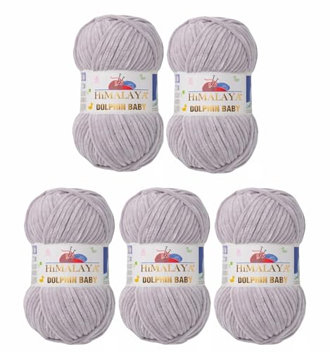 5 x Himalaya Dolphin Baby Wolle Garn Baumwolle Strickwolle zum Stricken häkeln super Bulky Chenille Garn Wolle Strickgarn 100g 120m Polyester Elomnia (5x-A1-80357 Mausgrau) von Elomnia