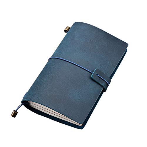 Elonglin Notizblöcke Premium Tagebücher Reisetagebuch Memo Notizbuch Crazy horse leather Blau A5 Typ - 3 Seilschnallen von Elonglin