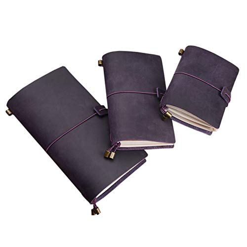 Elonglin Notizblöcke Premium Tagebücher Reisetagebuch Memo Notizbuch Crazy horse leather violett A5 Typ - 3 Seilschnallen von Elonglin