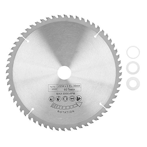 Sägeblatt, 60 Zähne 254 x 30 mm Silberkarbid Kreissägeblatt TCT-Schneidscheibe mit 3-teiliger Unterlegscheibe zum Schneiden von Metall Holz Kunststoff von Elprico