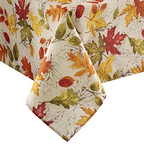 Elrene Home Fashions Tischdecke mit Herbstblättern, knitterfrei, Feiertagstischdecke für formellen oder täglichen Gebrauch, 132,1 x 132,1 cm, quadratisch von Elrene