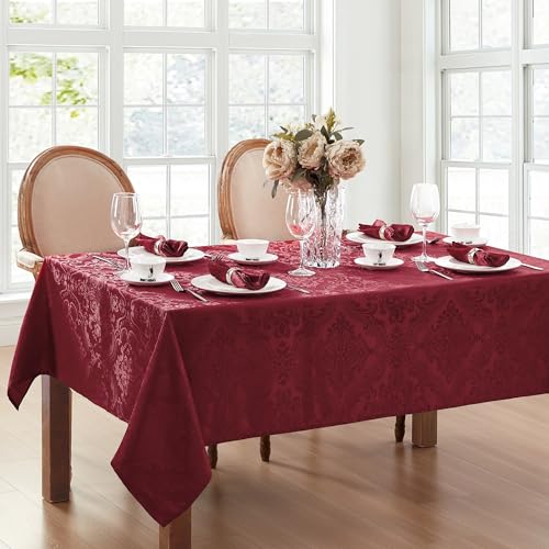 Elrene Caiden Elegance Damast-Tischdecke, Polyester, Cranberry, 70" x 52" (Rectangular) von Elrene