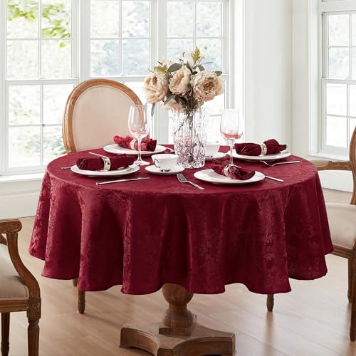 Elrene Caiden Elegance Damast-Tischdecke, Polyester, Cranberry, 70" (Round) von Elrene