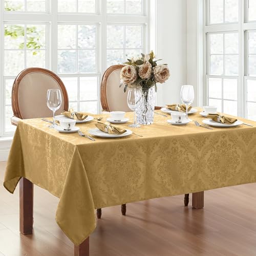 Elrene Caiden Elegance Damast-Tischdecke, Polyester, Gold, 52" x 52" (Square) von Elrene