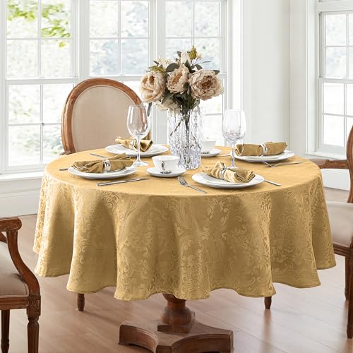 Elrene Caiden Elegance Damast-Tischdecke, Polyester, Gold, 70" (Round) von Elrene