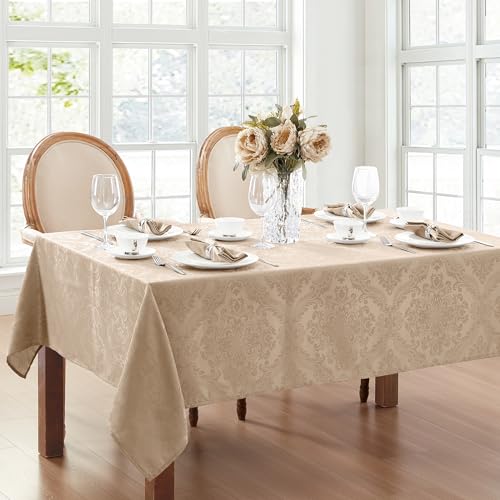 Elrene Caiden Elegance Damast-Tischdecke, Polyester, Taupe, 70" x 52" (Rectangular) von Elrene