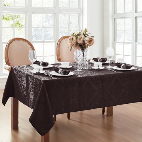 Elrene Caiden Elegance Damast-Tischdecke, Polyester, Schwarz, 120" x 60" (Rectangular) von Elrene