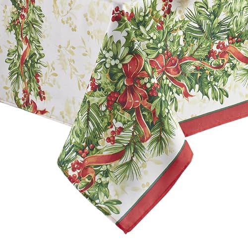 Elrene Home Fashions Holly Traditions Tischdecke, Stoff, knitterfrei, 152,4 x 365,8 cm, länglich, Mehrfarbig von Elrene