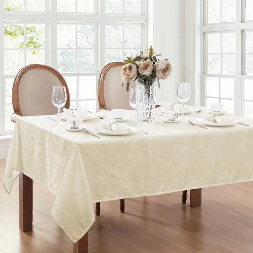 Elrene Caiden Elegance Damast-Tischdecke, Polyester, elfenbeinfarben, 60" x 120" von Elrene