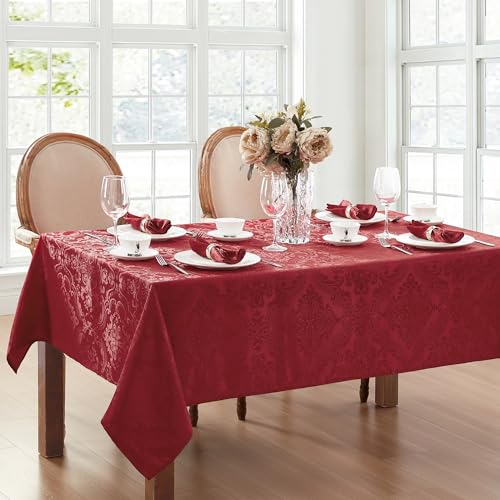 Elrene Caiden Elegance Damast-Tischdecke, Polyester, Rot/Ausflug, einfarbig (Getaway Solids), 120" x 60" (Rectangular) von Elrene