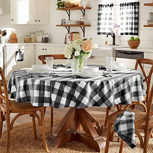 Elrene Farmhouse Living Tischdecke Buffalo kariert, Baumwolle, schwarz/weiß, 70" Round (Tablecloth) von Elrene