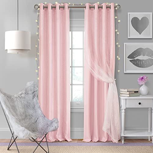 Elrene Home Fashions Aurora Kids Sheer Sparkle Overlay Blackout Window Curtain Panel, Soft Pink, 132,1 x 213,4 cm von Elrene