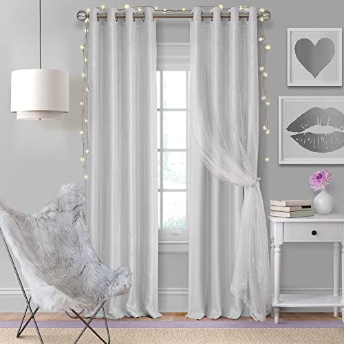 Elrene Home Fashions Aurora Kids Sheer Sparkle Overlay Verdunkelungsvorhang Panel, Perlgrau, 132,1 x 274,3 cm von Elrene