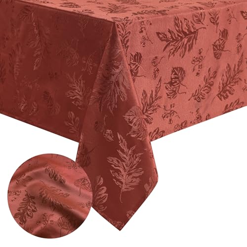 Elrene Home Fashions Elegant Woven Leaves Jacquard Damask Fabric Tablecloth for Fall/Harvest/Thanksgiving, 52" x 52", Spice Red von Elrene