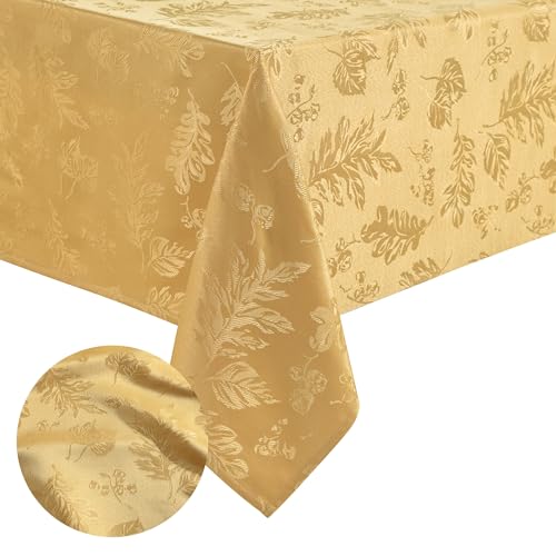 Elrene Home Fashions Elegant Woven Leaves Jacquard Damask Fabric Tablecloth for Fall/Harvest/Thanksgiving, 60" x 102", Gold von Elrene