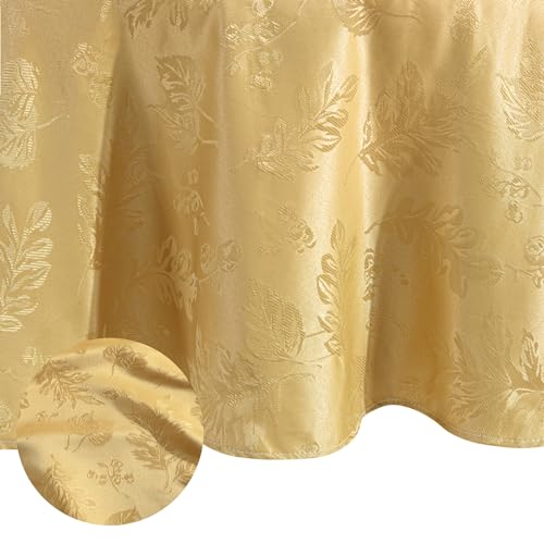 Elrene Home Fashions Elegant Woven Leaves Jacquard Damask Fabric Tablecloth for Fall/Harvest/Thanksgiving, 60" x 84" Oval, Gold von Elrene