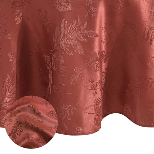 Elrene Home Fashions Elegant Woven Leaves Jacquard Damask Fabric Tablecloth for Fall/Harvest/Thanksgiving, 60" x 84" Oval, Spice Red von Elrene