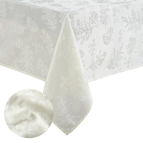 Elrene Home Fashions Elegant Woven Leaves Jacquard Damask Tablecloth, 60" x 144", Ivory von Elrene