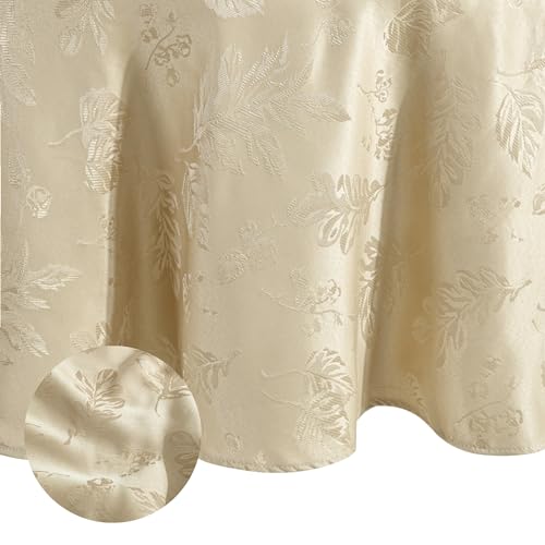 Elrene Home Fashions Elegant Woven Leaves Jacquard Damask Tablecloth, 70" Round, Taupe von Elrene