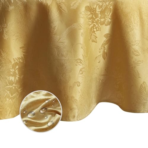 Elrene Home Fashions Poinsettia Elegance Jacquard Holiday Tablecloth, 60" x 84" Oval, Gold von Elrene