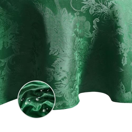 Elrene Home Fashions Poinsettia Elegance Jacquard Holiday Tablecloth, 90" Round, Green von Elrene