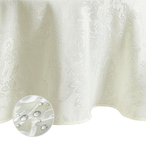 Elrene Home Fashions Poinsettia Elegance Jacquard Holiday Tablecloth, 90" Round, Ivory von Elrene