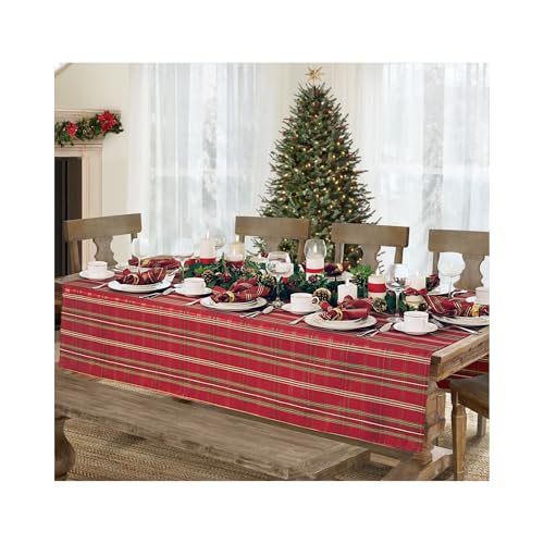 Elrene Home Fashions Shimmering Plaid Holiday Tablecloth, 60" x 84" Oblong, Red von Elrene