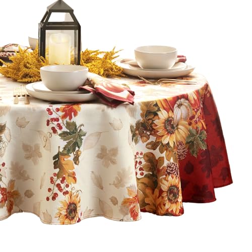 Elrene Home Fashions Swaying Leaves Bordered Fall Tablecloth, 70" Round, Multi von Elrene