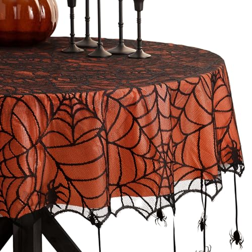 Elrene Tischdecke, mit Spitze, gefüttert Tischdecke (1) 70" Round (Tablecloth) schwarz/orange von Elrene