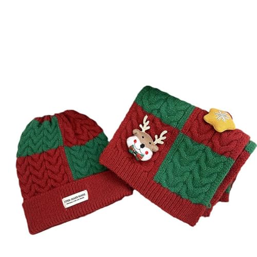 Elsjlk Kinder Weihnachten Schal Hut Set Verdickte Wolle Hand Gewebte Schal Geschenk für Jungen und Mädchen-A||48-52CM 140 * 18CM von Elsjlk