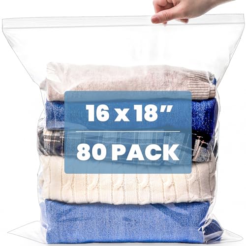 Elsjoy 80 Stück 45 x 40cm Druckverschlussbeutel zip beutel, Groß Wiederverschließbare Plastikbeutel, Wasserdichte Gefrostet Zip Tüten für Kleidung, Reisen, Lebensmittel von Elsjoy