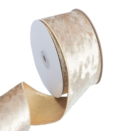 Champagner-Gold-Samtband mit Draht, 6,3 cm x 9,1 m, für Weihnachtsbaumschmuck, Geschenkverpackung, Girlande, Kranzhandwerk von Elsqolro