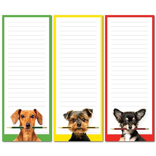 Funny Dogs Große magnetische Notizblöcke für den Kühlschrank (3 Stück) – 50 Blatt pro Block zum Abreißen – 8,9 x 22,9 cm – Einkaufsliste Magnetblock für Kühlschrank – niedliche Notizblöcke für von Elwyn Life